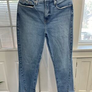 Good American Good Boy Twisted Slit Light Blue Straight Leg Jeans (Size 8/29)